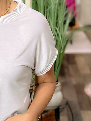 Essential Ribbed Trim Knit Top in Tan