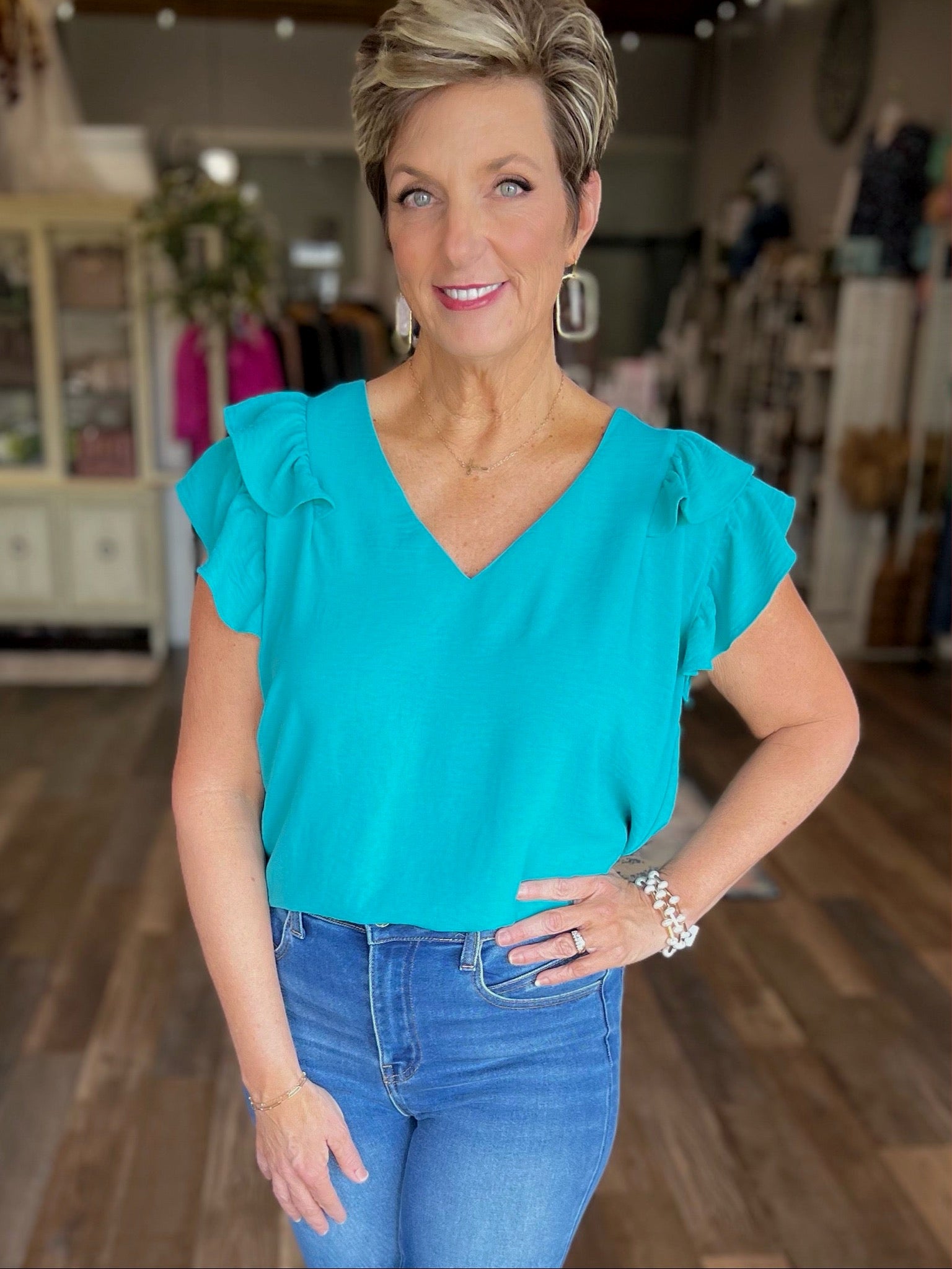 Short Sleeve Flirty Flutter Sleeve Top