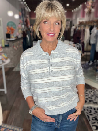 Grey Collared Striped Pullover