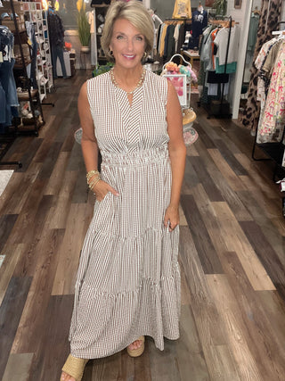 Country Charm Maxi Dress in Brown Gingham