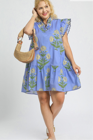 Scallop Sleeve Floral Tiered Dress in Curvy