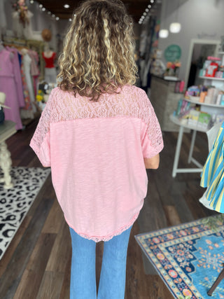 Pink Floral Peace Patch Oversized Tee
