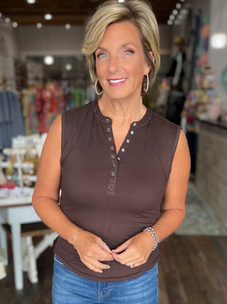Essential Micro-Ribbed Henley Tank Top