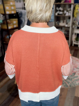 Rust Collared Half Sleeve Sweater