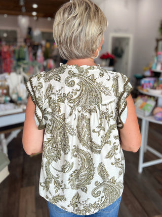 Olive Grove Flutter Top