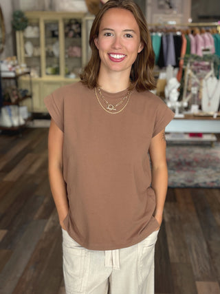 Dark Mocha Rolled Sleeve Knit Top – Made in the USA