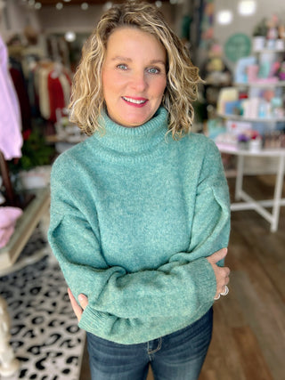 Pin-tuck Sleeve Turtleneck Sweater