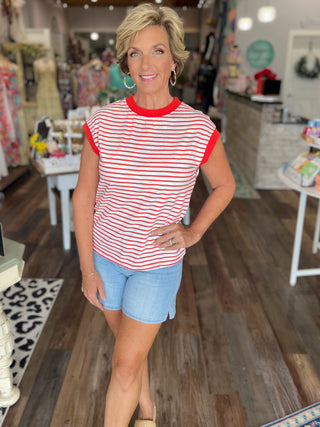 Nautical Cap Sleeve Striped Top