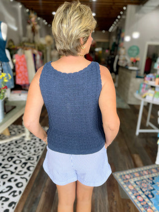 Knit Button-Up Tank in Navy
