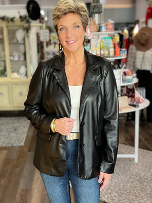 Notch Collar Faux Leather Blazer