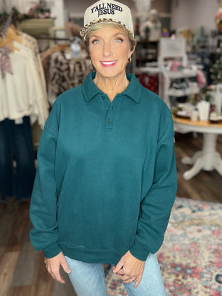 Oversized Polo Collared Fleece Pullover – Cream