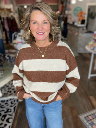 Brown Striped Knit Sweater