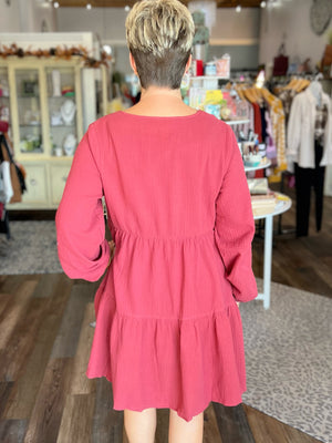 Find Your Love Cotton Gauze Tiered Dress with Front Button Details