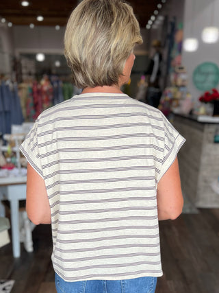 Striped Cap Sleeve Relaxed Fit Top