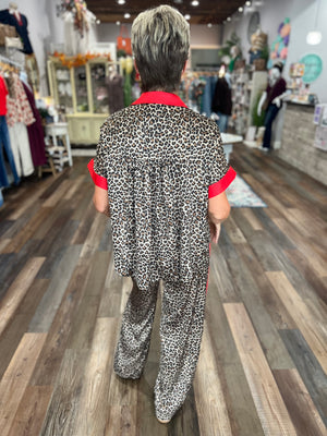 Leopard Contrast Button Down Shirt