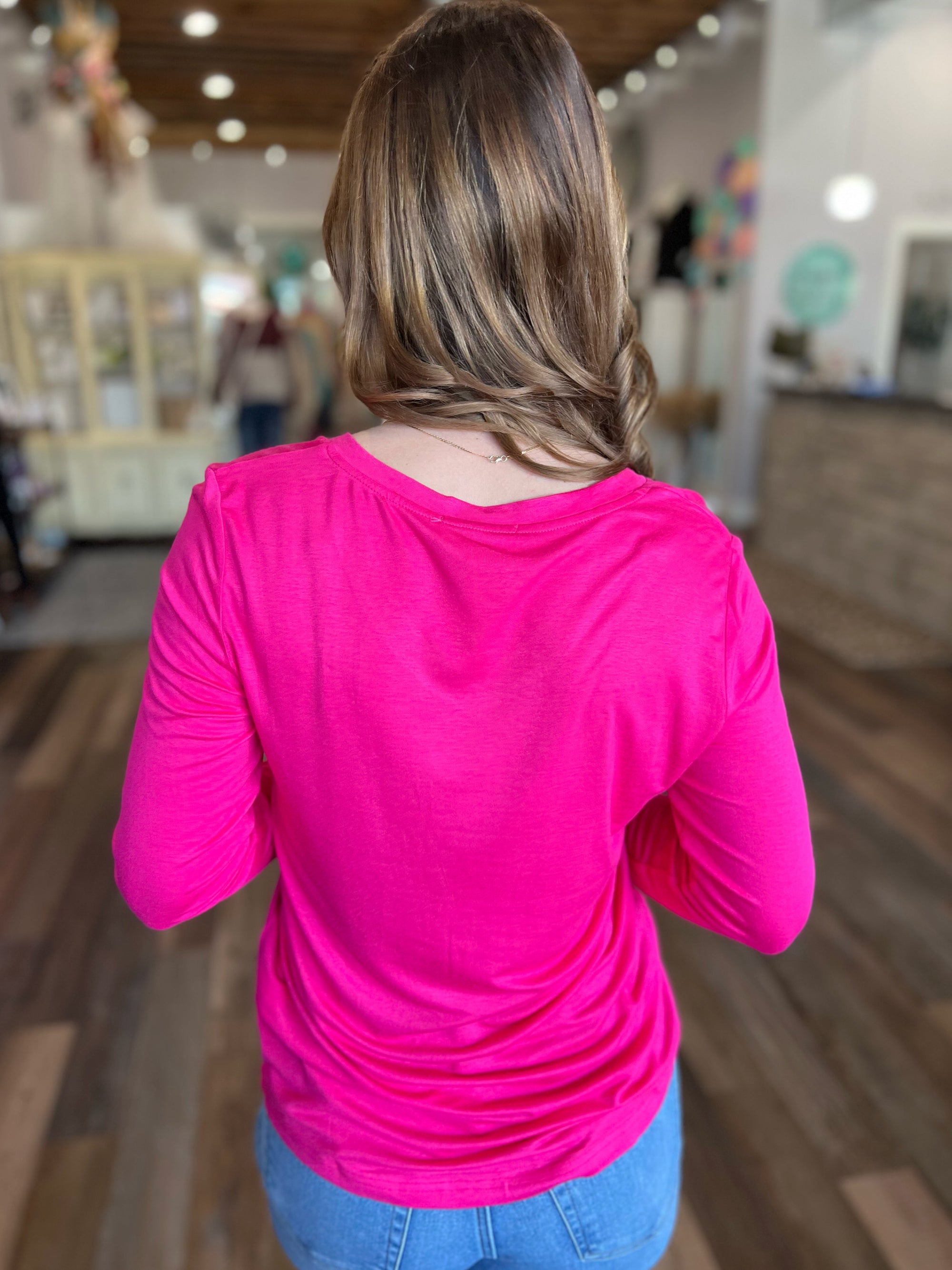 Brittany Basic Long Sleeve Top in Hot Pink or Navy