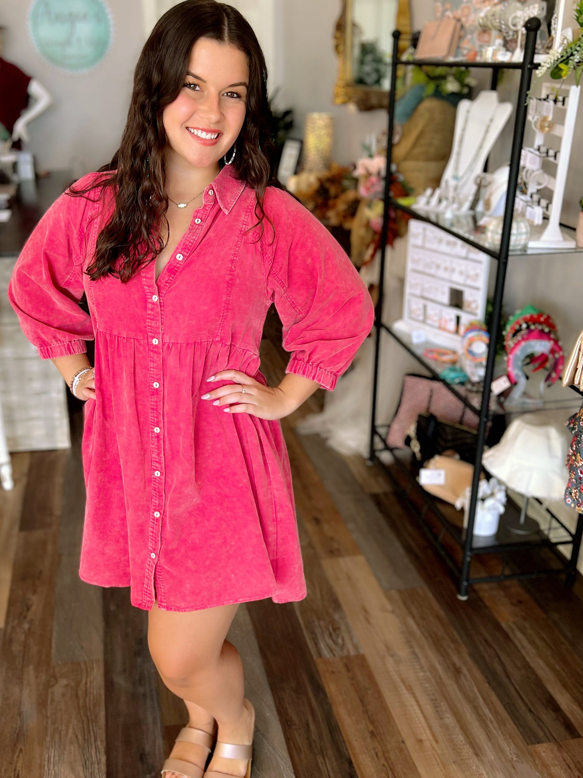 Myra Mineral Wash Dress in Magenta