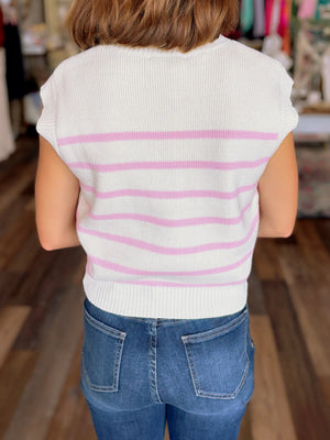 Sleeveless Striped Sweater in Pink and Ivory