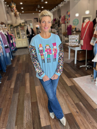 Nutcracker Sequin Sleeve Top