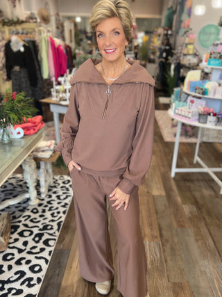 On the Go Ribbed Wide Leg Pants — Mocha