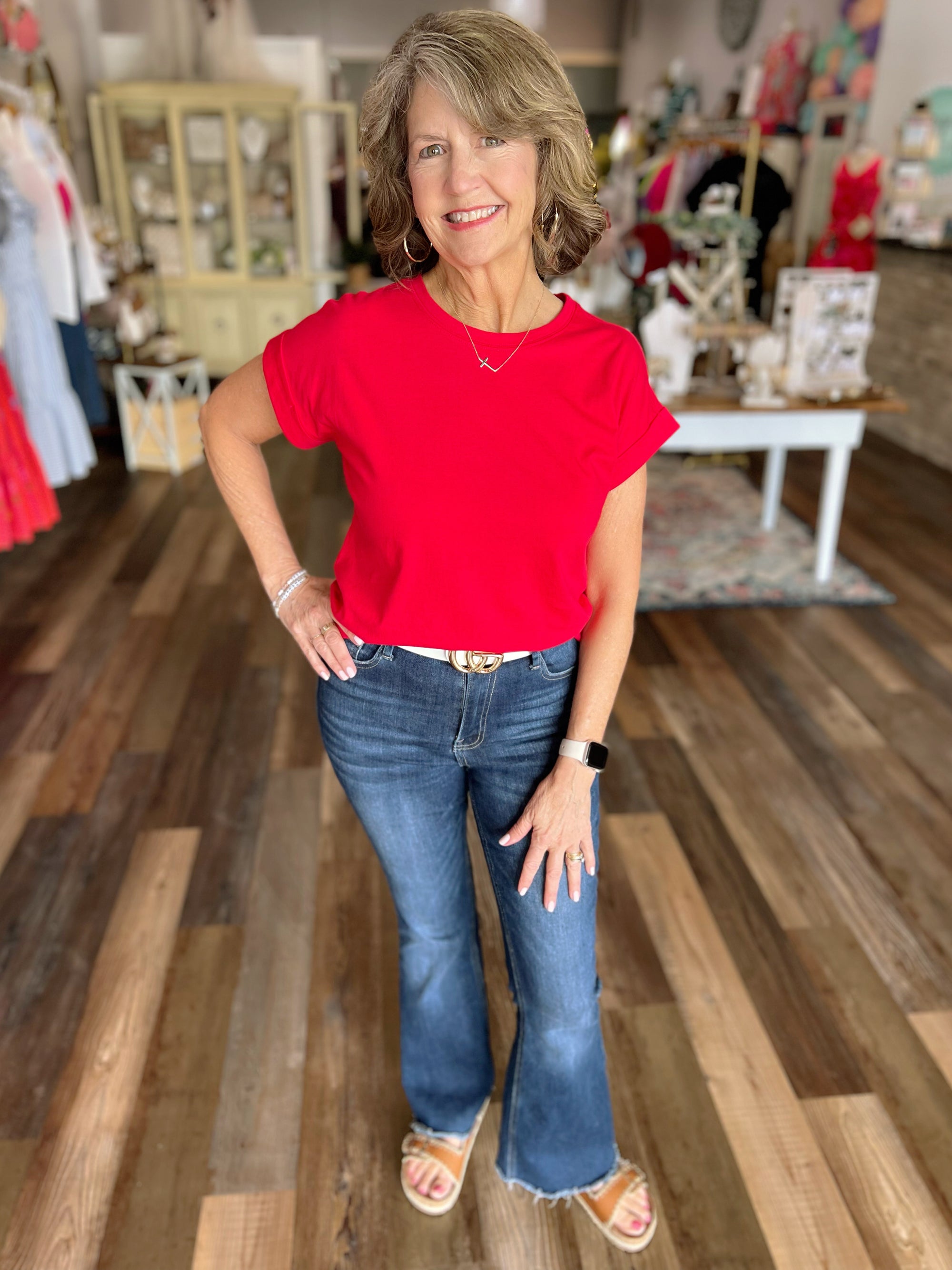 Ruby Red Folded Sleeve Tee