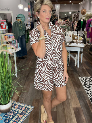 Zebra Romper in Brown