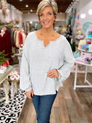 Easy Living V-Slit Reverse Stitch Top — Light Olive