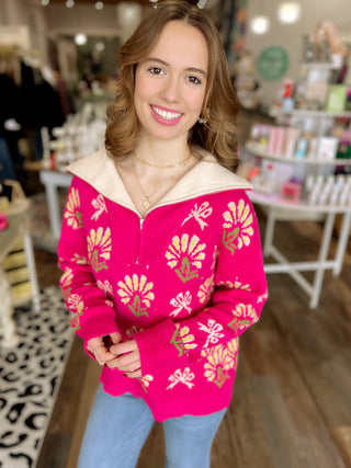 The Bloom and Go Quarter Zip-Up Sweater