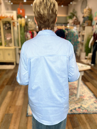 Classic Poplin Button- Down Blouse in Blue