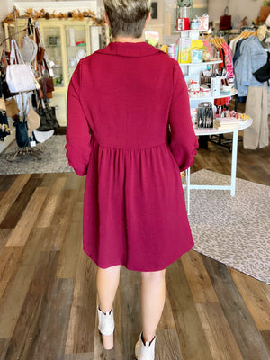 Catch Yourself Dress in Burgundy