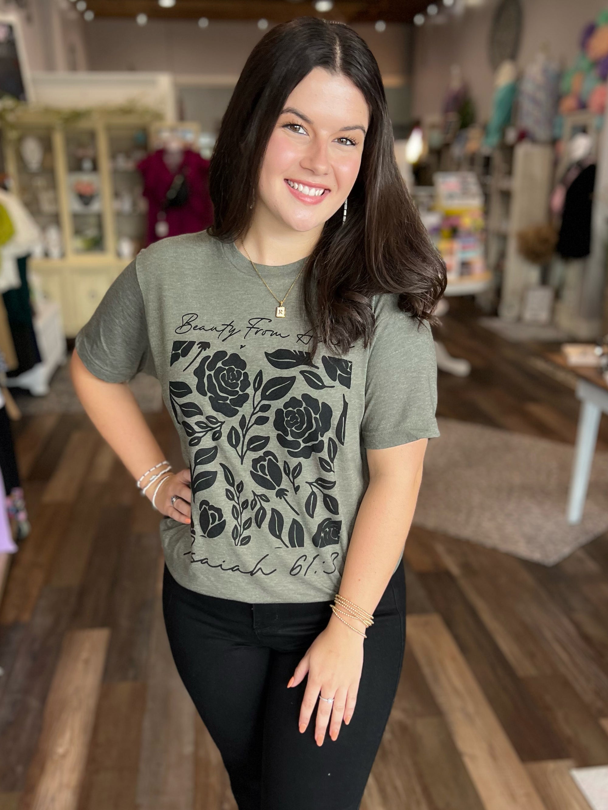 Beauty from Ashes Tee in Heather Olive