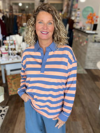 Oversized Stripes Rugby Polo Top