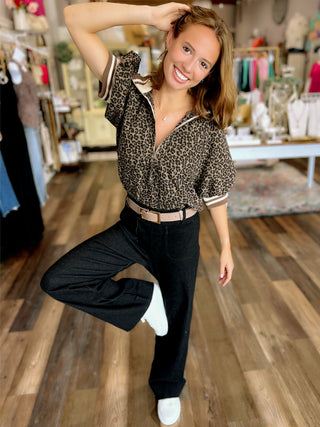 High Rise Wide Leg Pants with Patch Pockets – Black