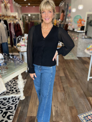 Sheer Romance Black Ribbed Cardigan