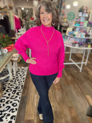 Cozy Confidence Balloon Sleeve Sweater in Hot Pink