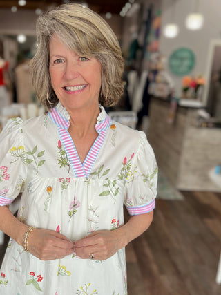 Garden Stripe Contrast Babydoll Top