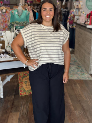 Striped Cap Sleeve Relaxed Fit Top