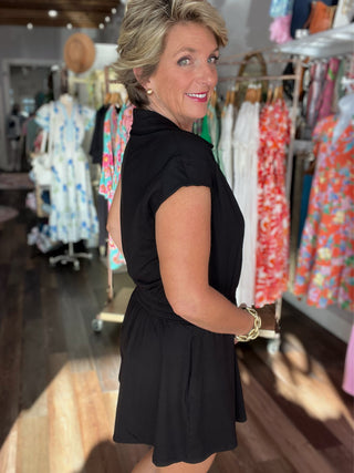 Quarter Zip Romper in Black - Butter Soft!