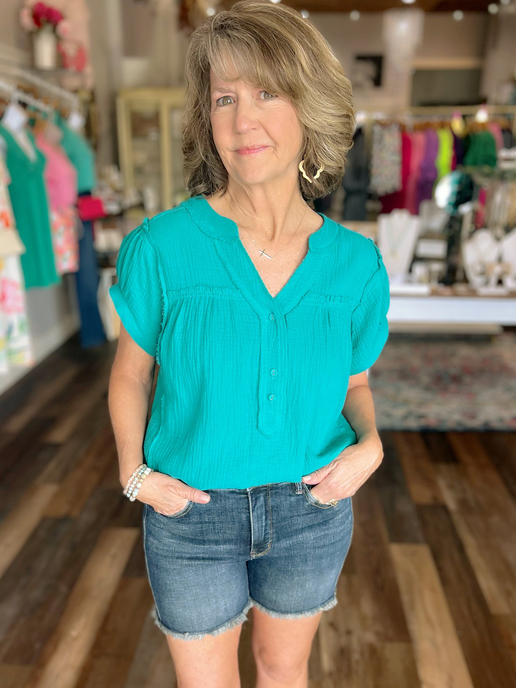 Keep Them Guessing Short Sleeve Cotton Gauze Top