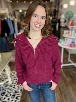The Winter Ridge Zip Pullover in Burgundy