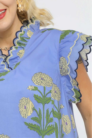 Scallop Sleeve Floral Tiered Dress in Curvy