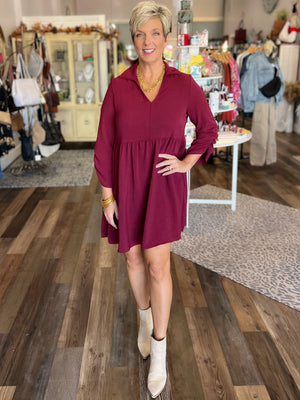Catch Yourself Dress in Burgundy
