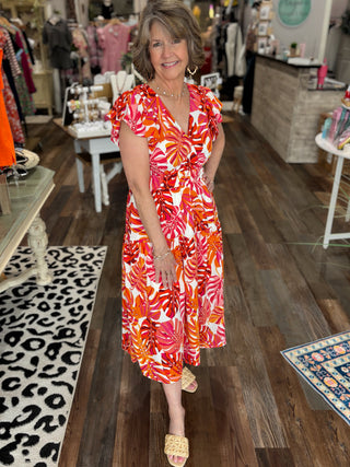 The Sunset Palm Midi Dress