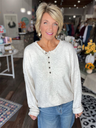 Easy Living Henley Sweater in Oatmeal or Deep Brown