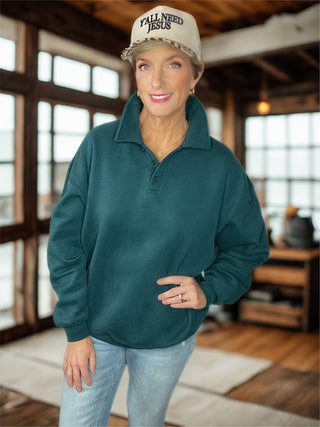 Oversized Polo Collared Fleece Pullover – Cream