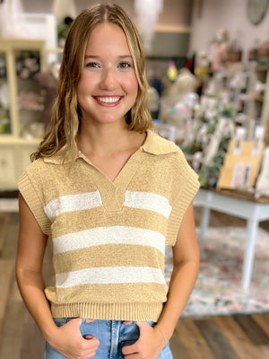 Coastal Cool Striped Knit Polo Vest – Lightweight & Layer-Friendly