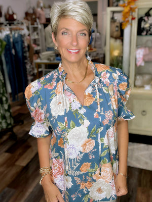 Fall Garden Smocked Puff Sleeve Top