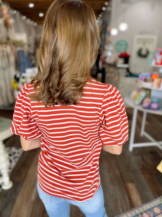 Striped Top with Puffed Sleeves