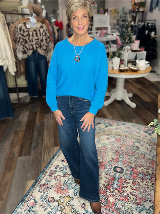 Color Crush Front Seam Sweater in Burnt Orange, Bright Blue, Aqua or Kelly Green