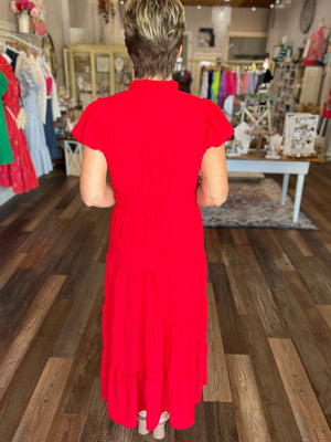 Red Maxi Three Tier Dress